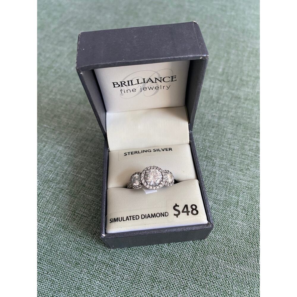 Brilliance Fine Jewelry Sterling Silver Diamond 3-Stone Halo Ring Size 7 NWT - Picture 2 of 9